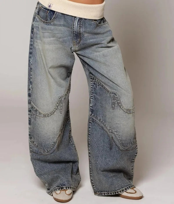 Retro denim broek met wijde pijpen voor dames