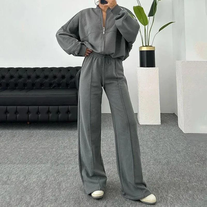 Women's Tracksuit Set Gray Size M Cotton-3