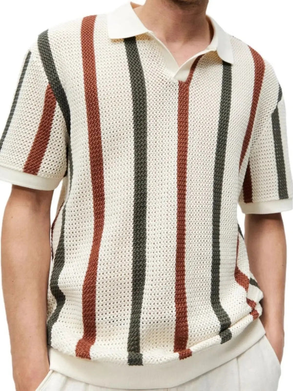 Gestreepte gebreide polo met revers voor heren