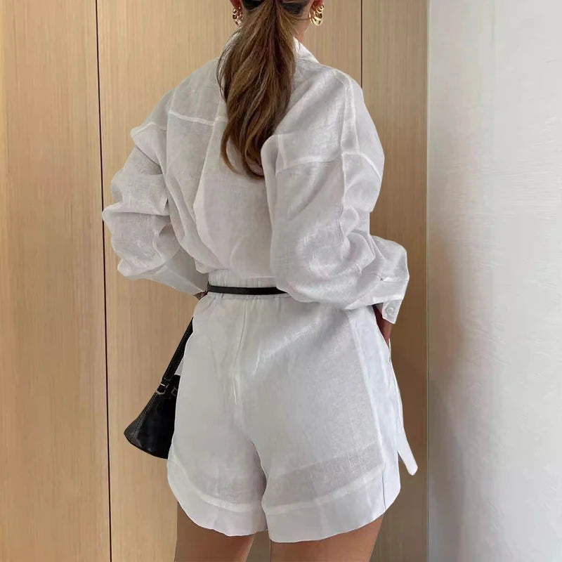 Vrouwen | Casual 2-delige set met lange mouwen en korte broek-4