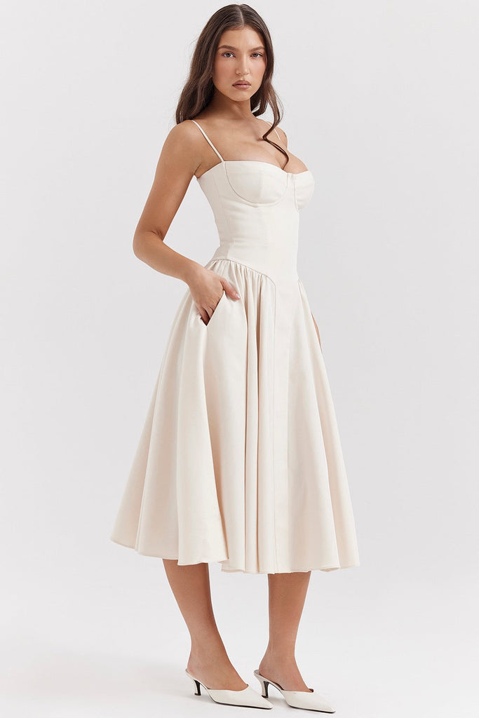 Elegant Women's Summer Dress - Sculpting Waist Sundress for Casual and Formal Occasions in White-1