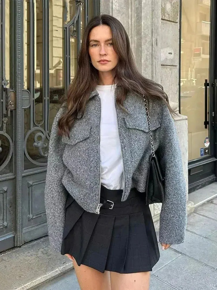 Talia Dames Jas | Cropped Wolachtige Textuur, Perfect voor Herfst 1