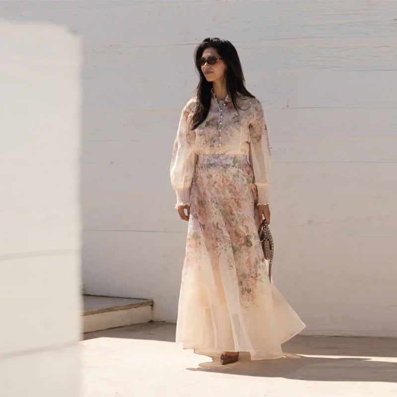 Bloemenprint Lange Rok Dames – A-lijn met Knopen, Casual Elegantie 11