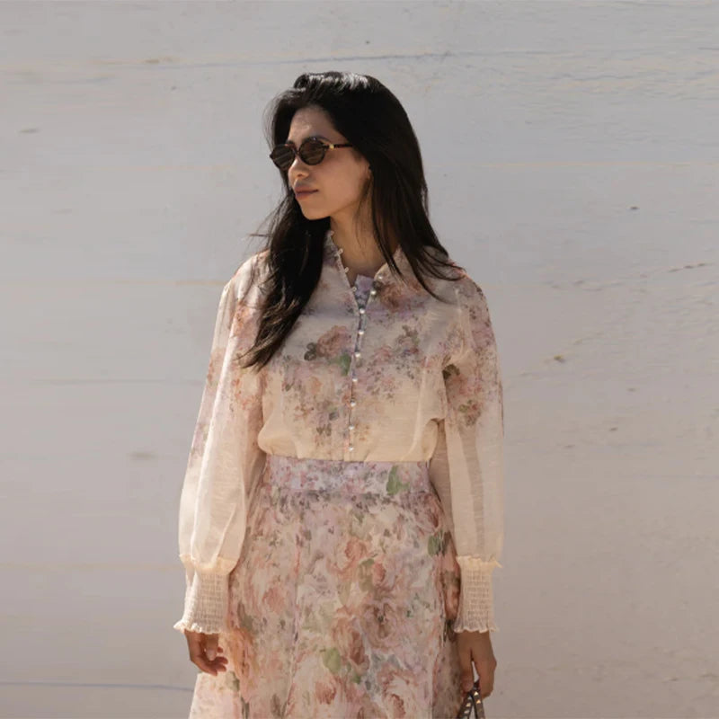 Bloemenprint Lange Rok Dames – A-lijn met Knopen, Casual Elegantie 12