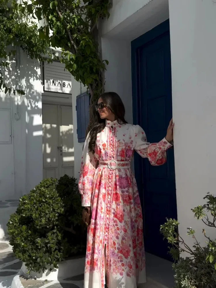 Bloemenprint Maxi Jurk Dames – Hoge Taille, Lichtgewicht Zomerjurk 0