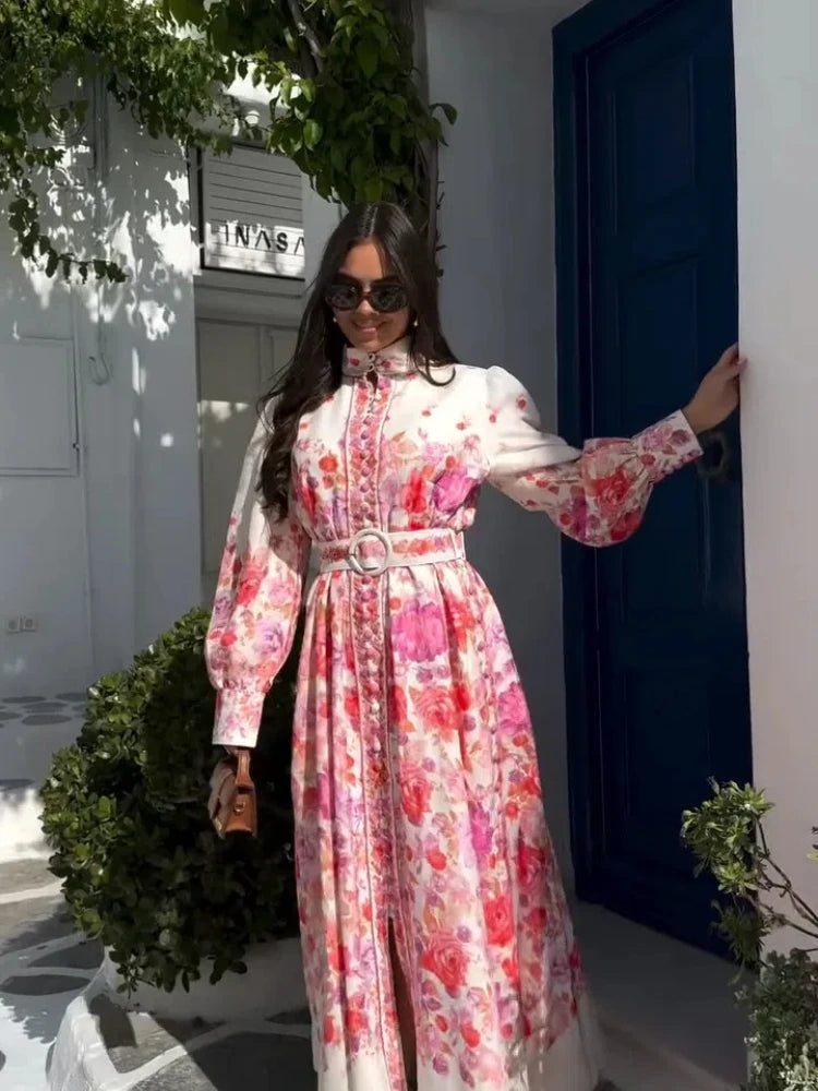 Bloemenprint Maxi Jurk Dames – Hoge Taille, Lichtgewicht Zomerjurk 1