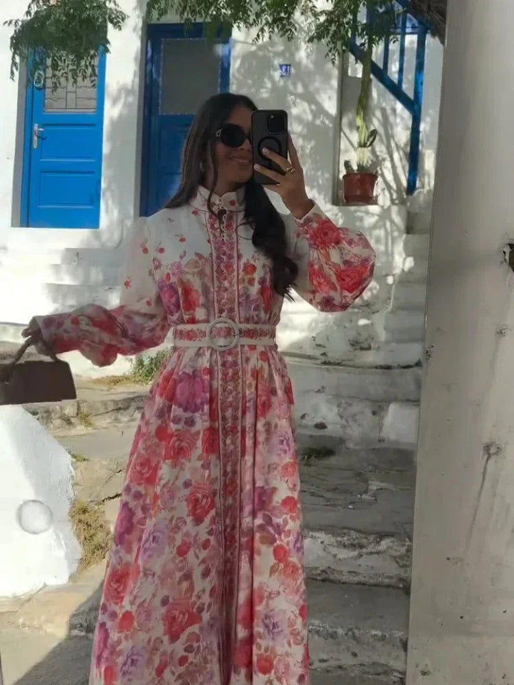 Bloemenprint Maxi Jurk Dames – Hoge Taille, Lichtgewicht Zomerjurk 2