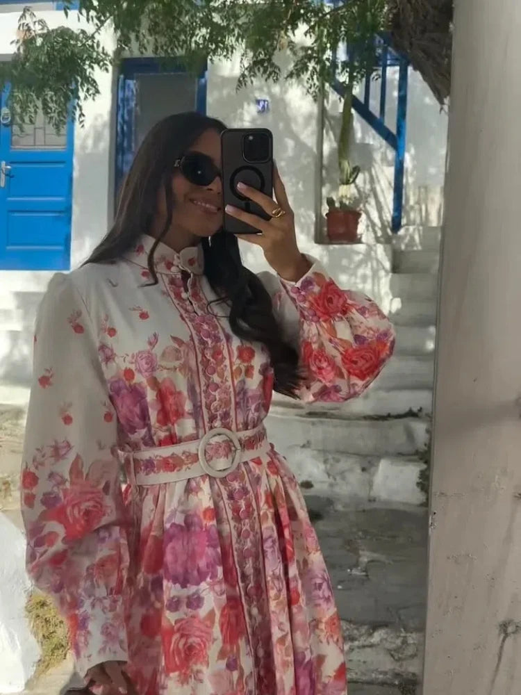 Bloemenprint Maxi Jurk Dames – Hoge Taille, Lichtgewicht Zomerjurk 4