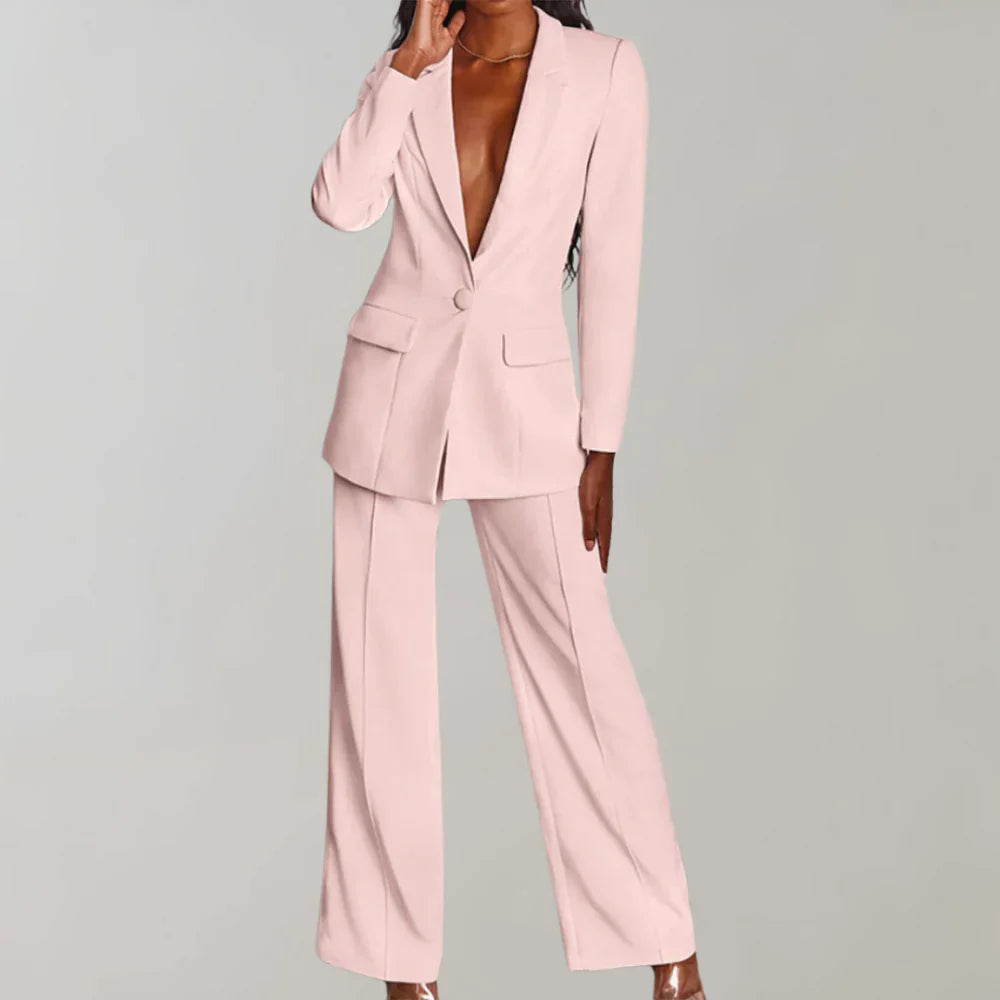 Sienna Dames Zwarte Blazer en Broek Set | Elegante Pasvorm, Flatterende Flare Broeken 2