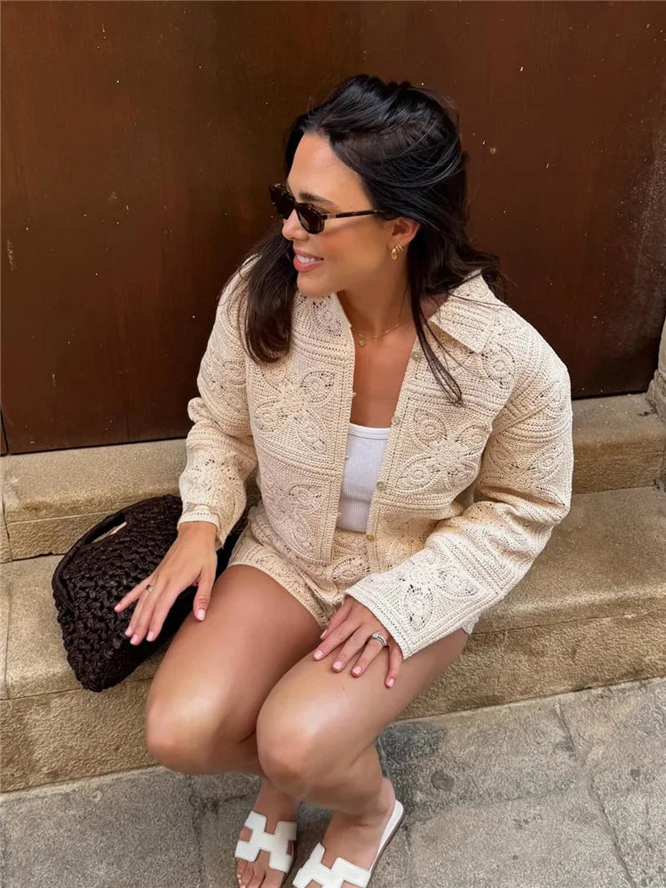 Comfy Set Dames - 2 Delige Set met Crochetsweater en Shorts, Casual Comfort 1