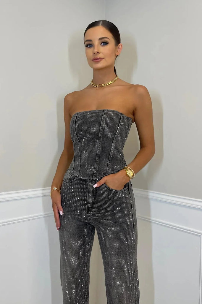 Gwen Denim Set Dames | Sprankelend Comfortabel Denim met Glittereffect 9