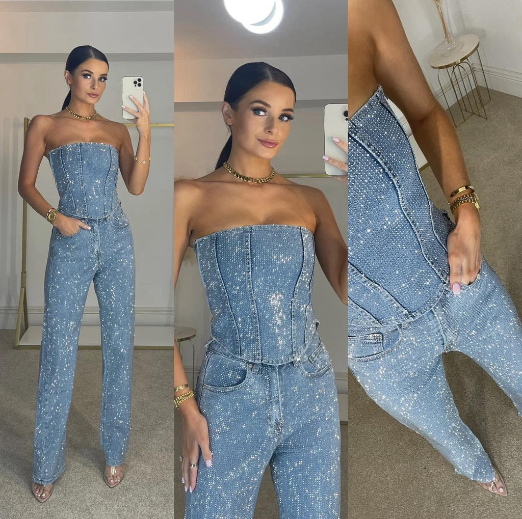 Gwen Denim Set Dames | Sprankelend Comfortabel Denim met Glittereffect 7