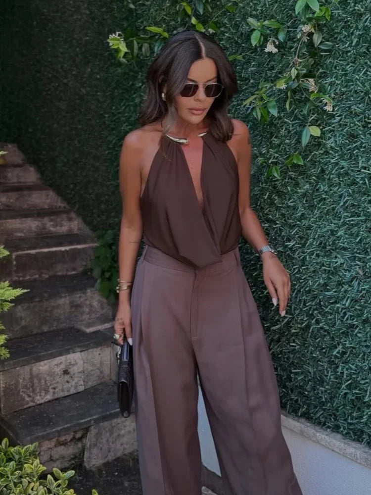Dames Backless Bodysuit – Diepe V-hals, Flatterend Zwart 1