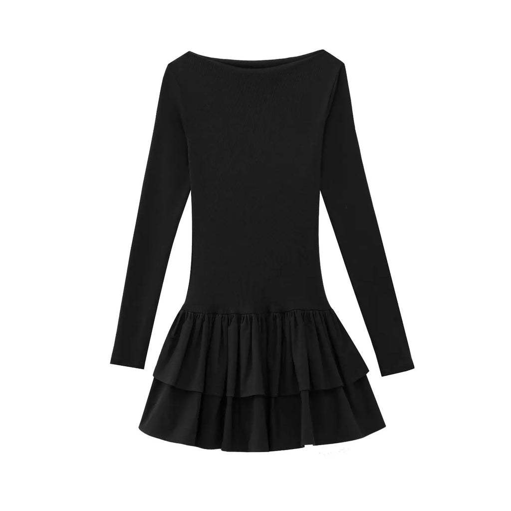 Elegante Bruine Lange Mouwen Jurk - Stretch, Casual Retro 7