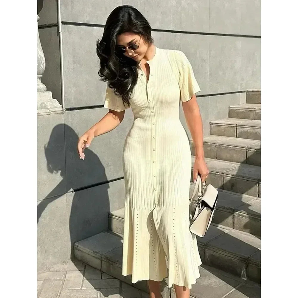Elegante Gehaakte Maxidress voor Vrouwen - Slank, Casual en Formeel Zomerstijl 0