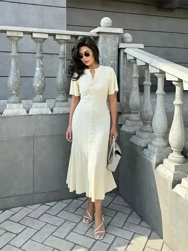 Elegante Gehaakte Maxidress voor Vrouwen - Slank, Casual en Formeel Zomerstijl 1