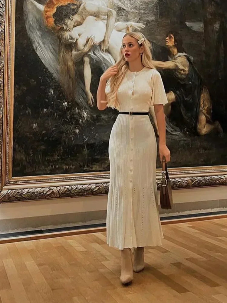 Elegante Gehaakte Maxidress voor Vrouwen - Slank, Casual en Formeel Zomerstijl 2