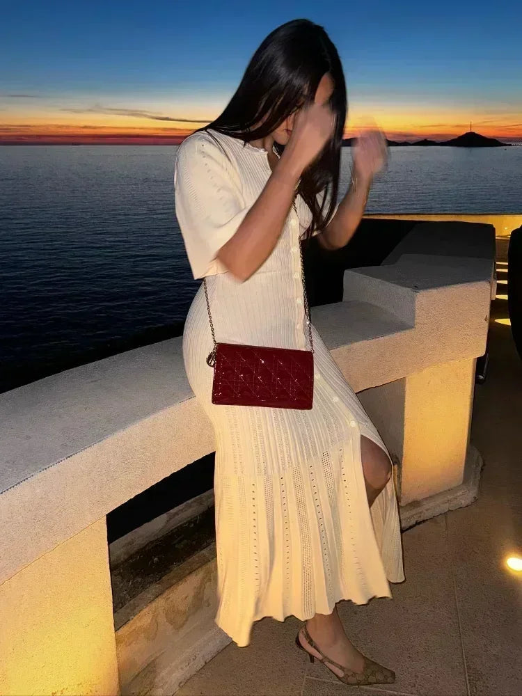 Elegante Gehaakte Maxidress voor Vrouwen - Slank, Casual en Formeel Zomerstijl 4