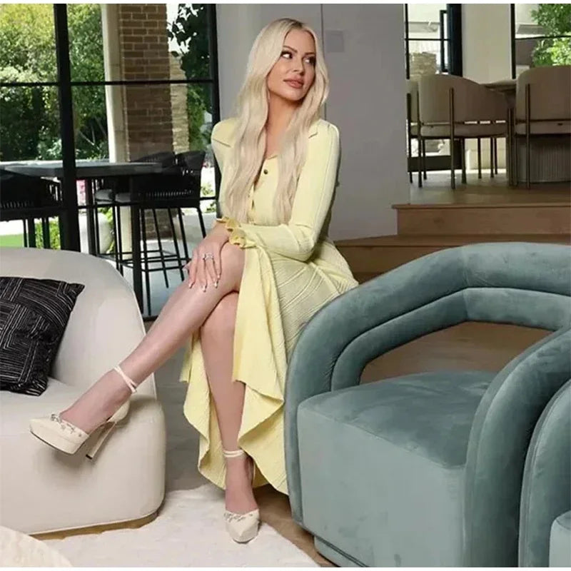 Elegante Lange Jurk Dames - Gebreide Rib met Zakken, Trendy Herfststijl 5