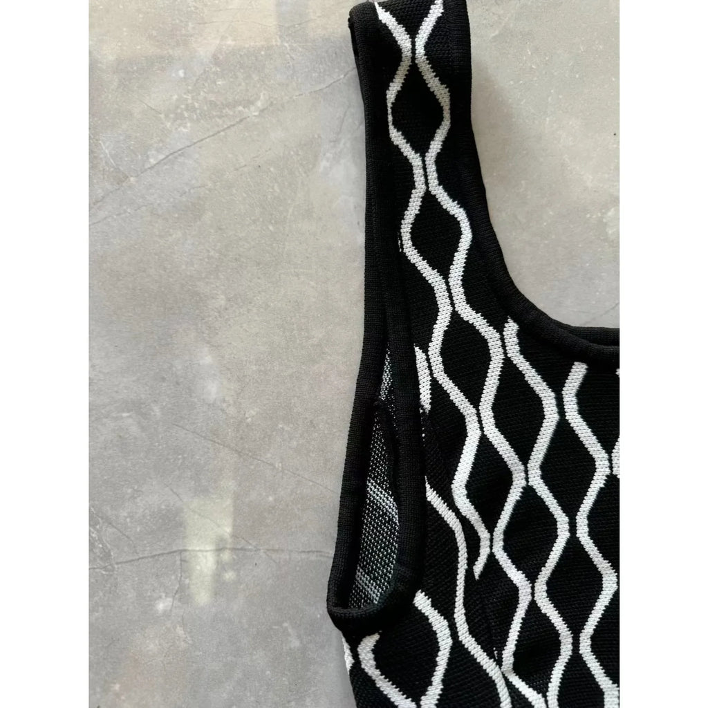 Geometrische Jacquard Jurk Dames – Hoog Taille A-Lijn, Mouwloos 4