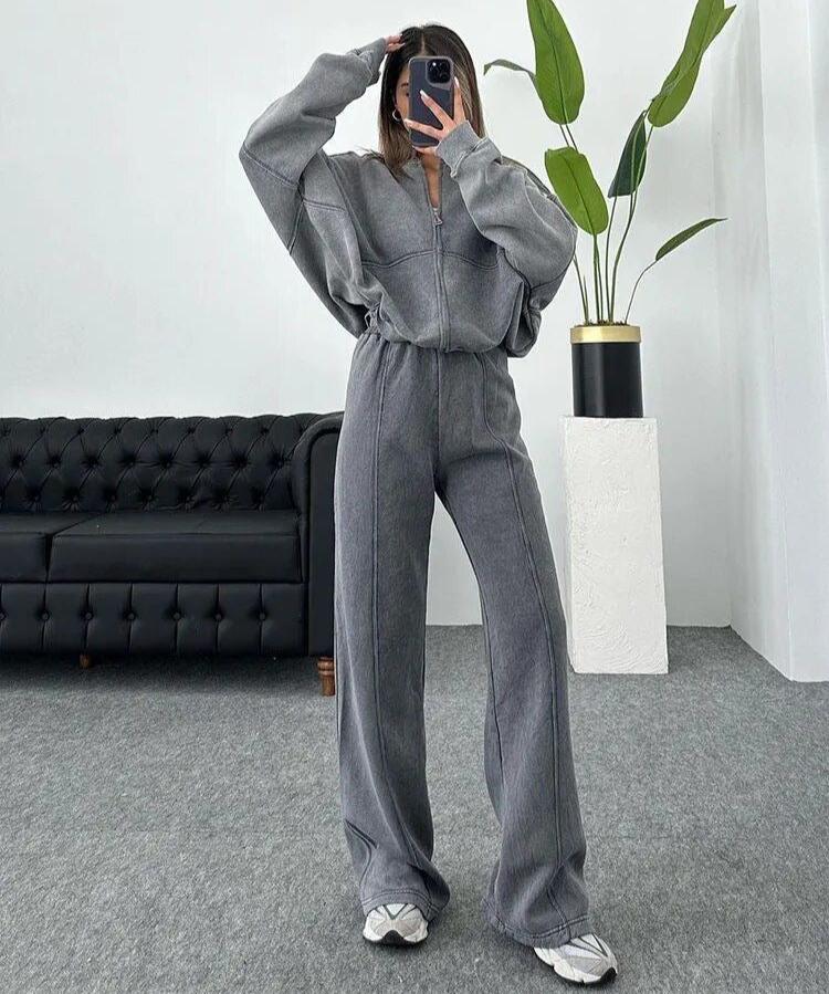Women's Tracksuit Set Gray Size M Cotton-4