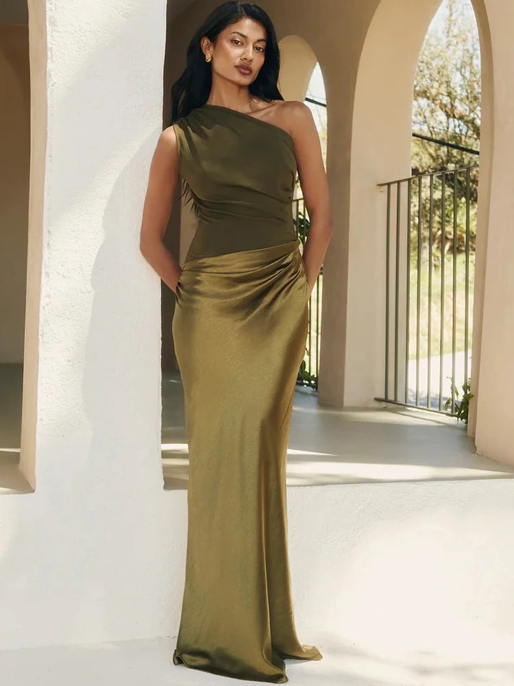 Julissa Maxi Jurk Dames – Satijn, One Shoulder, Lange Zomerjurk 11