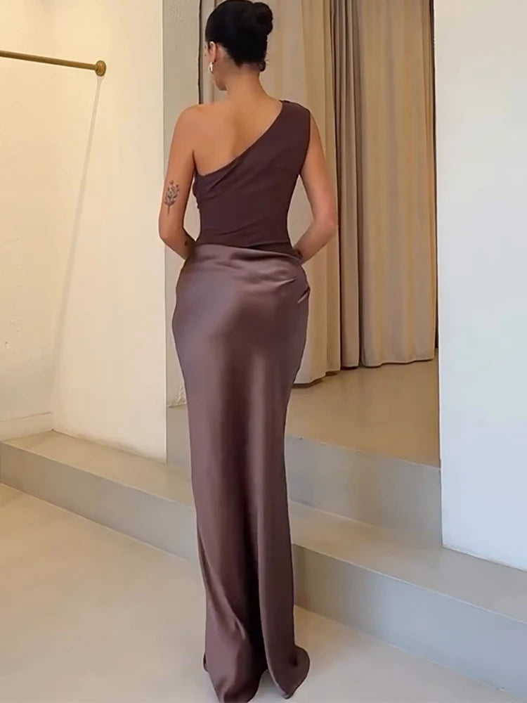 Julissa Maxi Jurk Dames – Satijn, One Shoulder, Lange Zomerjurk 2