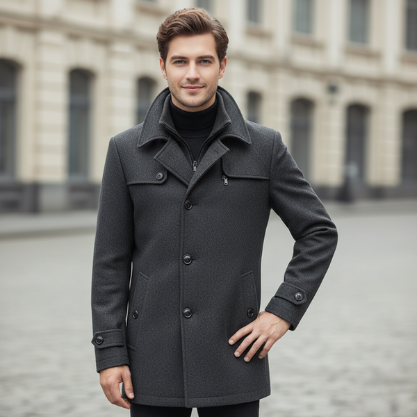 Wollen gemengde jas met dubbele kraag voor heren