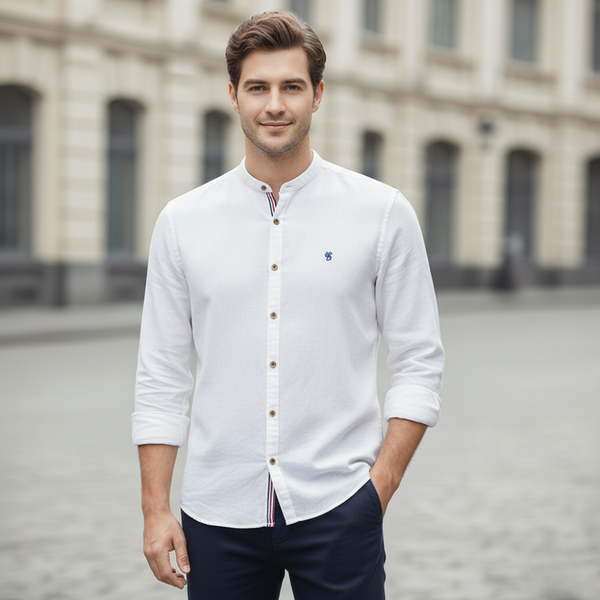 Herenkatoenen effen casual overhemd