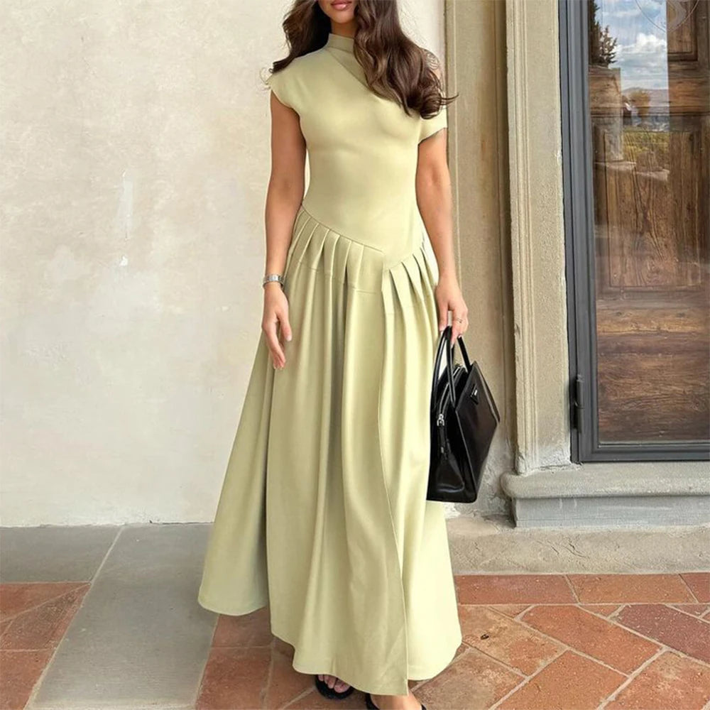 Mia Luxe Maxi Jurk Dames – Korte Mouwen, Elegante Lange Jurk voor Zomerfeesten 0