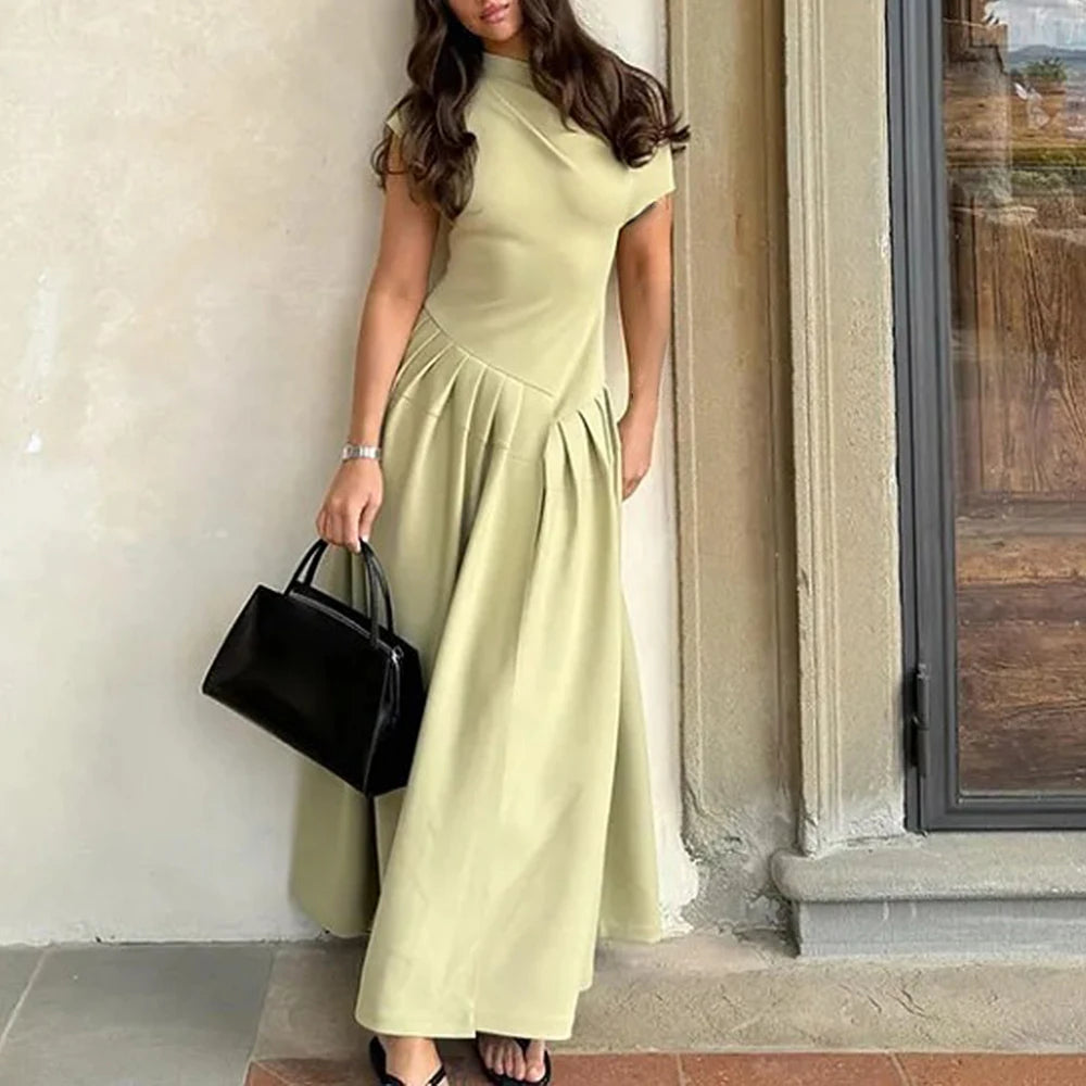 Mia Luxe Maxi Jurk Dames – Korte Mouwen, Elegante Lange Jurk voor Zomerfeesten 2