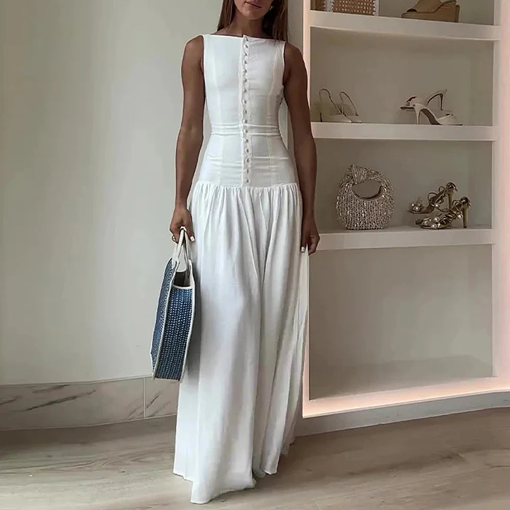 Mia Muse Maxi Jurk Dames - Slanke Pasvorm, Bootnek, Casual Zomerjurk 0