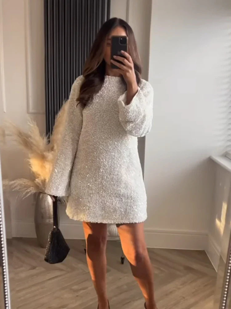Lila Dames Mini Jurk | Luxe Textuurstof met Strik 4