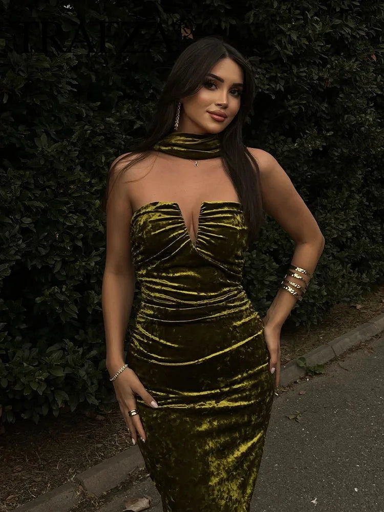 Aveline Dames Midi Jurk | Luxe Fluwelen Stof voor Bruiloft en Avondgelegenheden 3