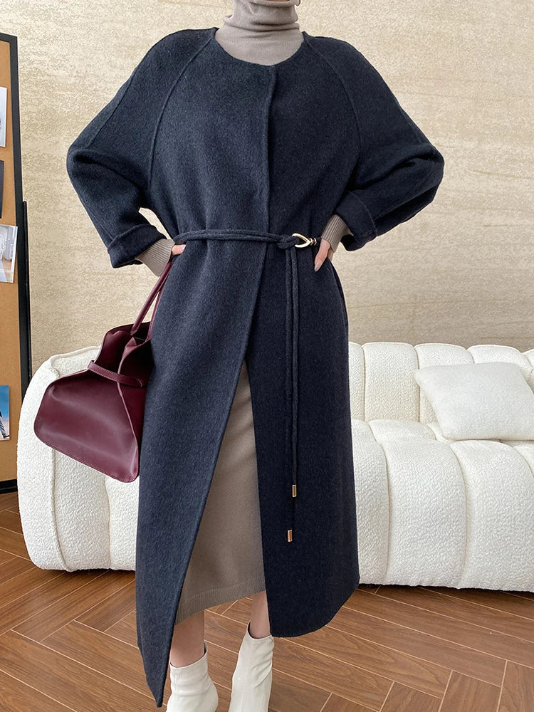 Rina Grote Maten Winterjas Dames | Oversized Wollen O-Hals, Comfortabel en Stijlvol 4