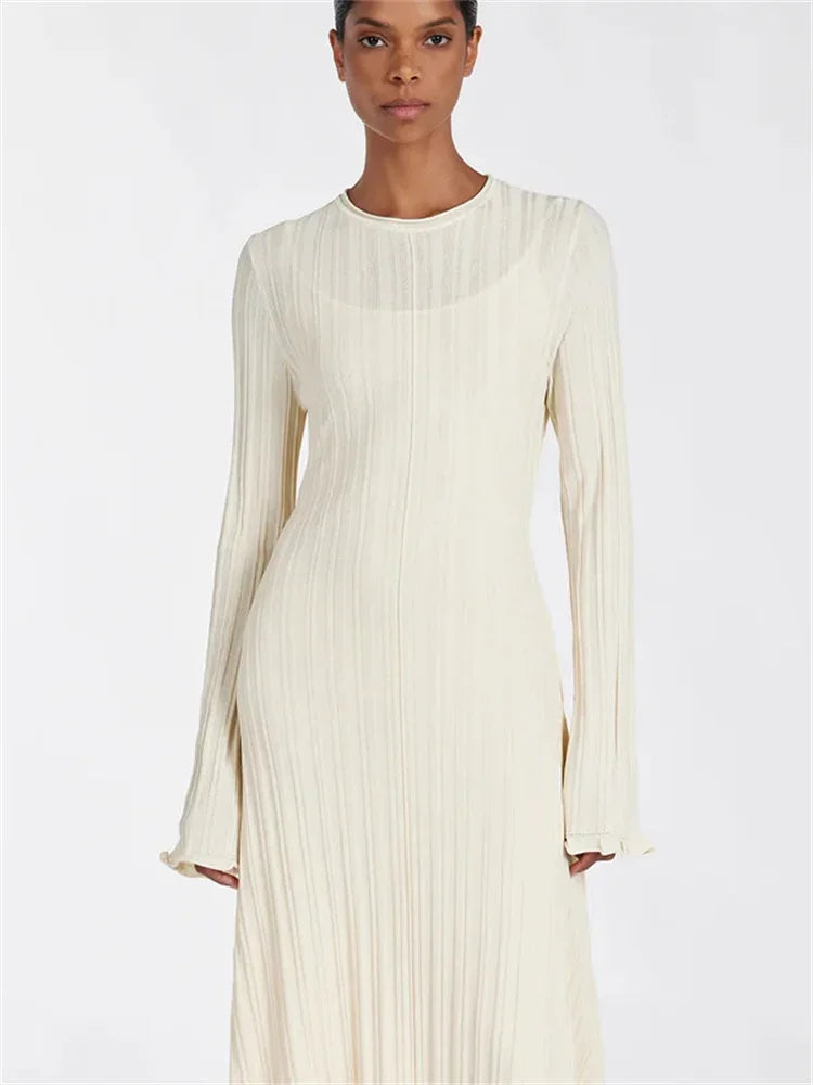Ginevra Dames Maxi Jurk | Ribbelontwerp, Elegante Lange Mouwen 8