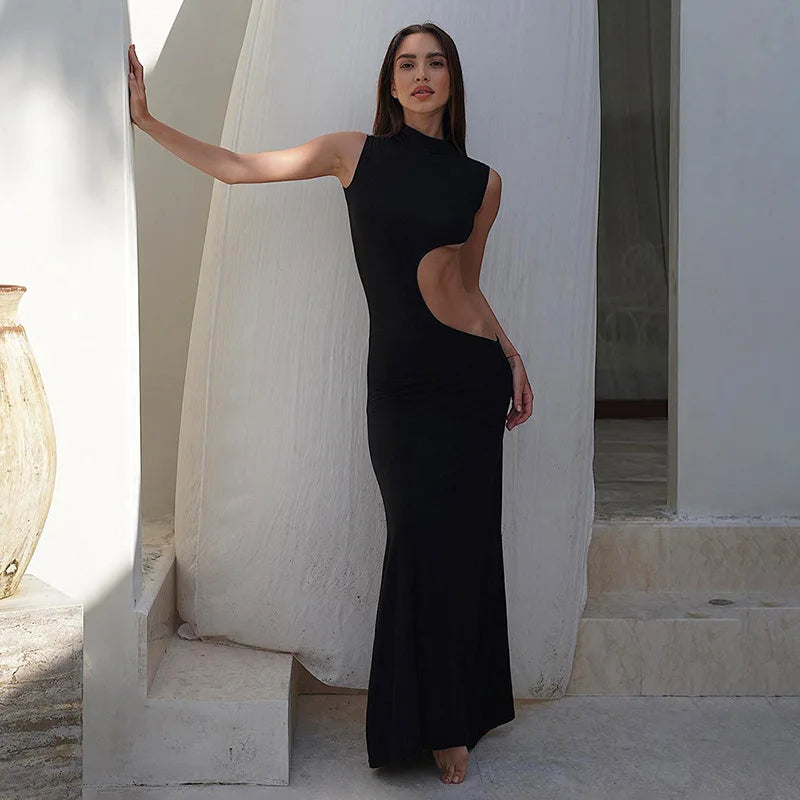 Gisella Dames Maxi Jurk | Sexy Cut-Out Zwarte Lange Jurk voor Zomeravonden 2