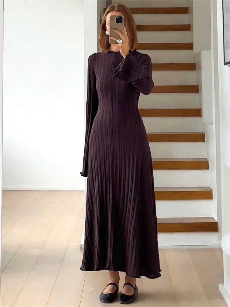 Ginevra Dames Maxi Jurk | Ribbelontwerp, Elegante Lange Mouwen 1