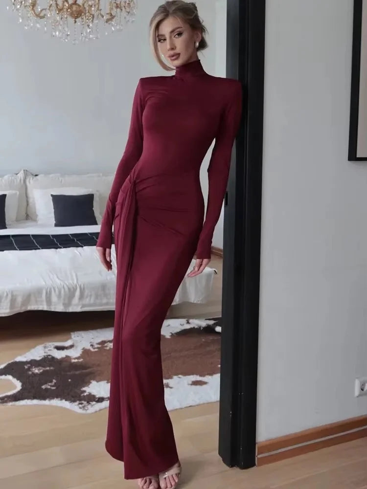 Grazia Zwarte Lange Jurk Dames | Turtleneck met Hoge Split, Maxi Jurk Lange Mouwen 10
