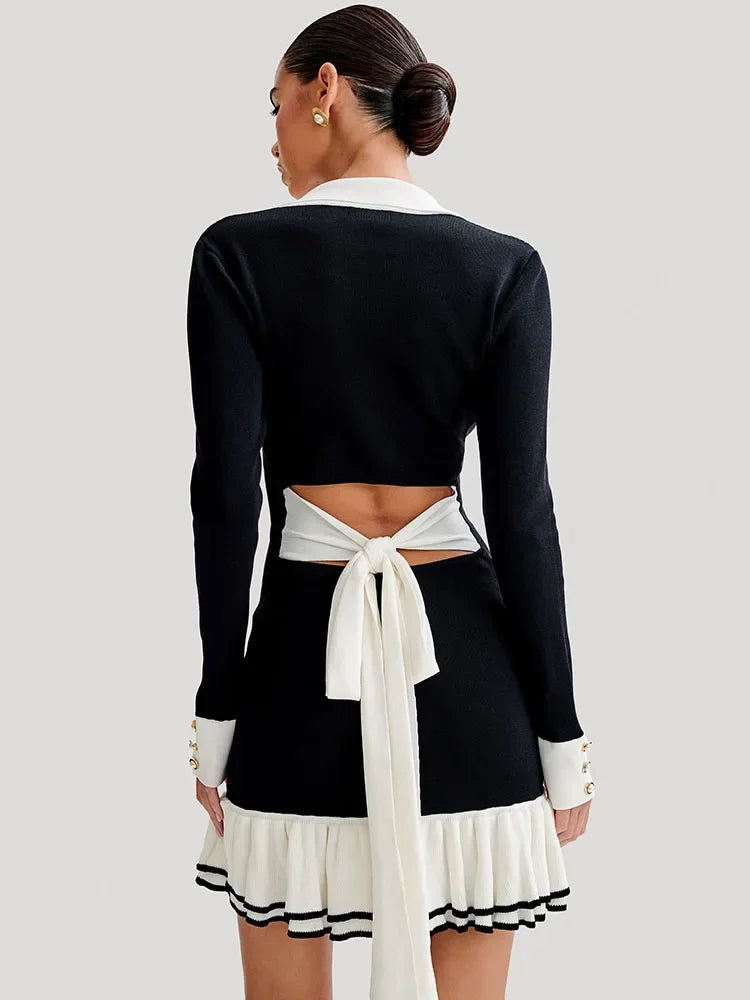 Gigi Dames Mini Jurk | Zachte Brei met Ruffles en Strik 4