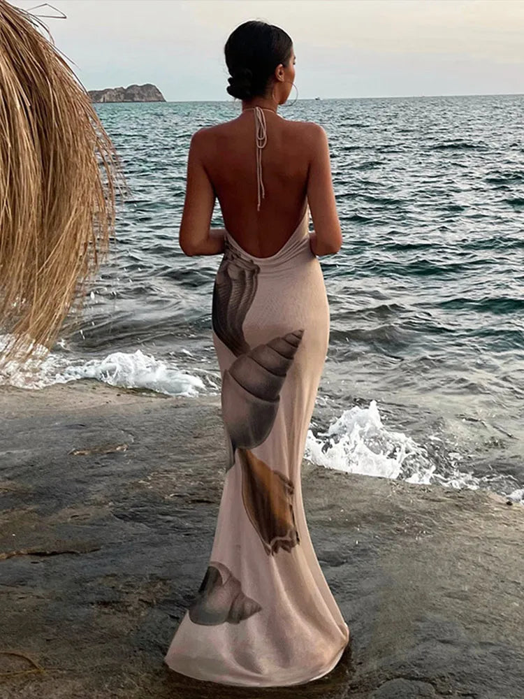 Mavi Dames Maxi Jurk | Mesh Print, Backless, Lange Zomerjurk 1