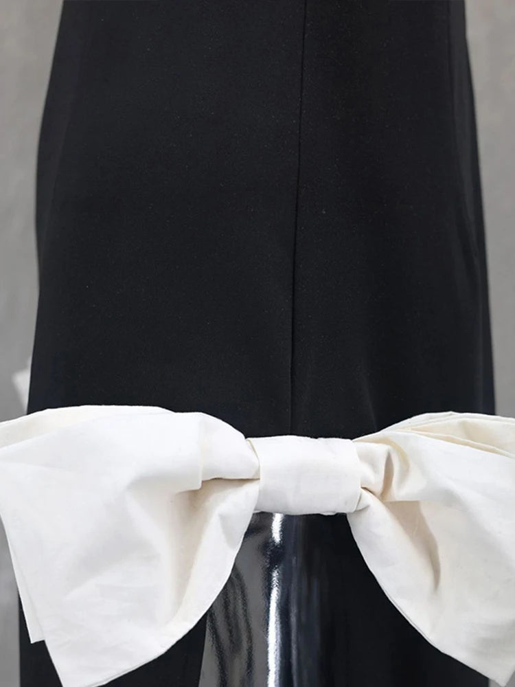 Sophie Zwarte Lange Jurk Dames | Elegante Zijde met Split en Strikdetail 6
