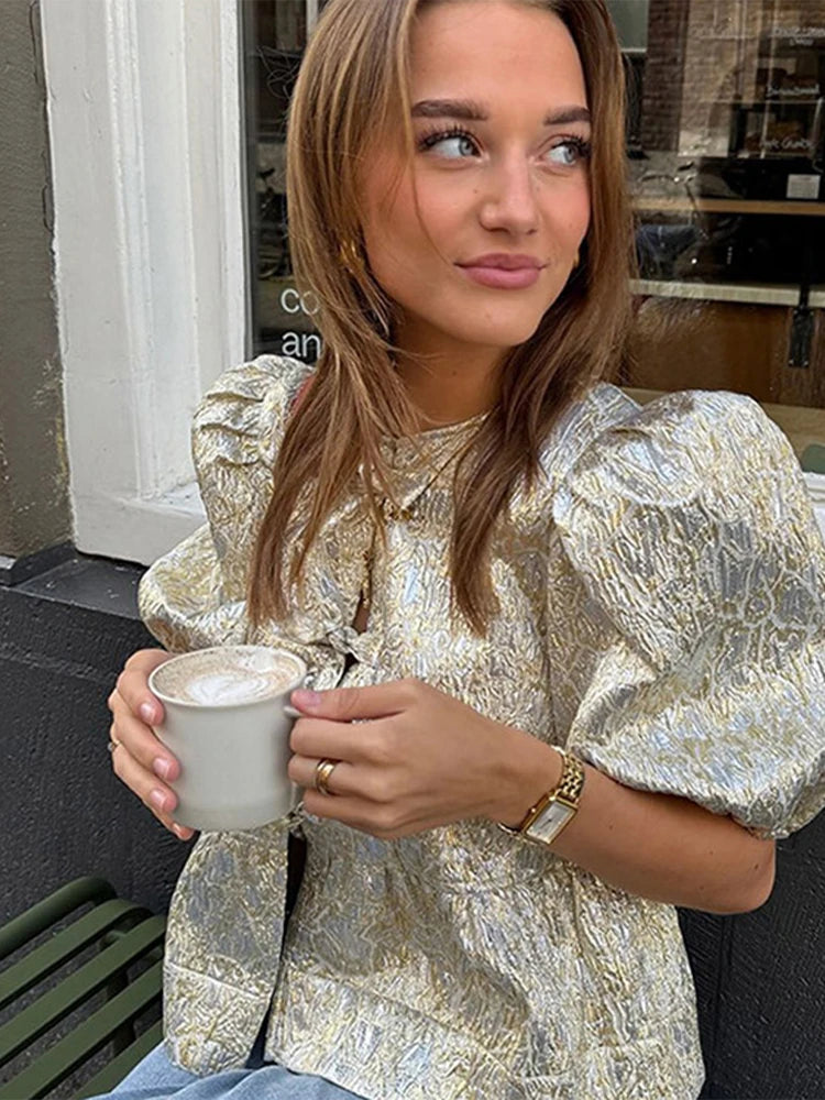 Sienna Dames Blouse | Gouden Glans, Chic Vetersluiting 2