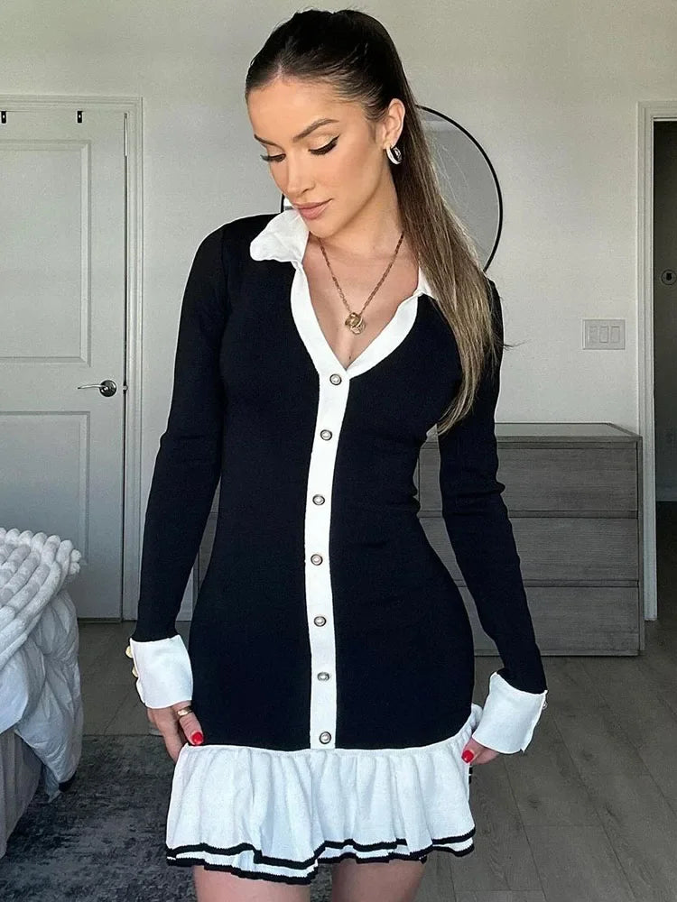 Gigi Dames Mini Jurk | Zachte Brei met Ruffles en Strik 6
