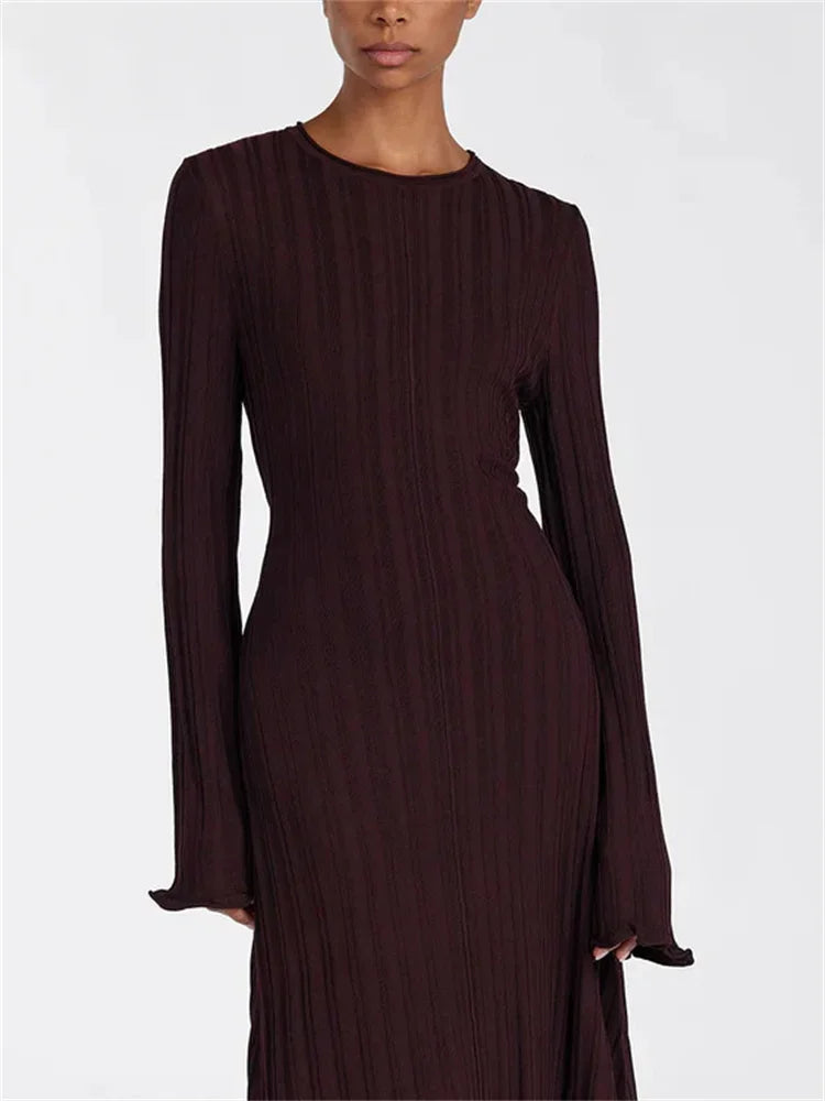 Ginevra Dames Maxi Jurk | Ribbelontwerp, Elegante Lange Mouwen 2
