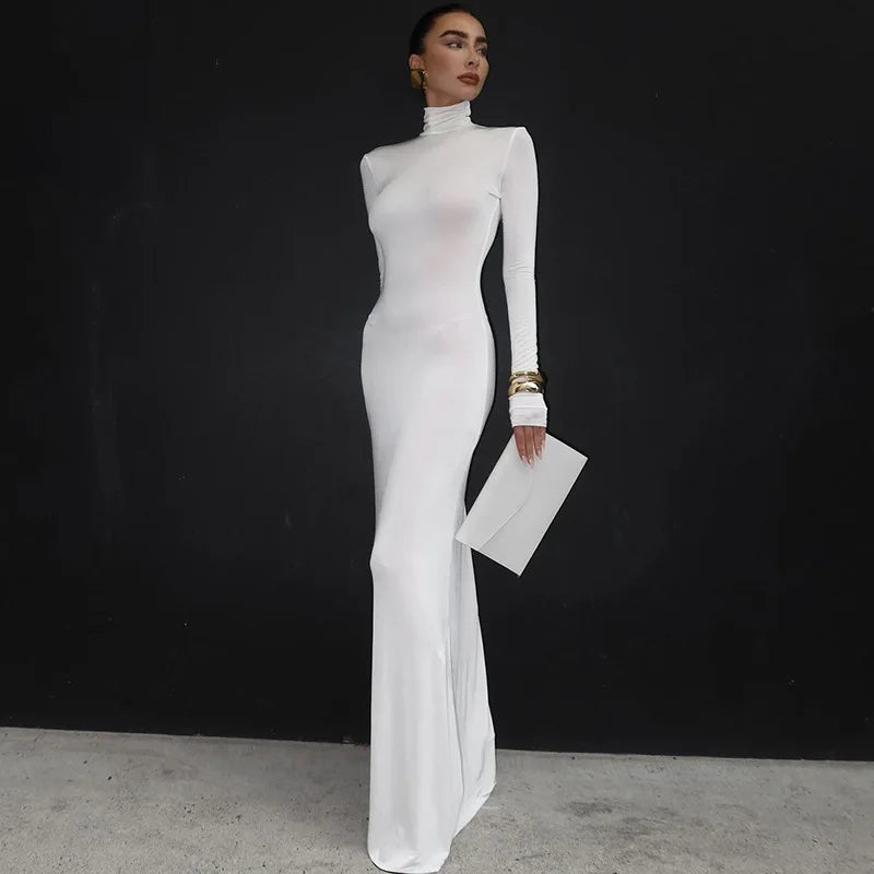 Mira Zwarte Lange Jurk Dames | Turtleneck, Maxi Lengte, Lange Mouwen 3