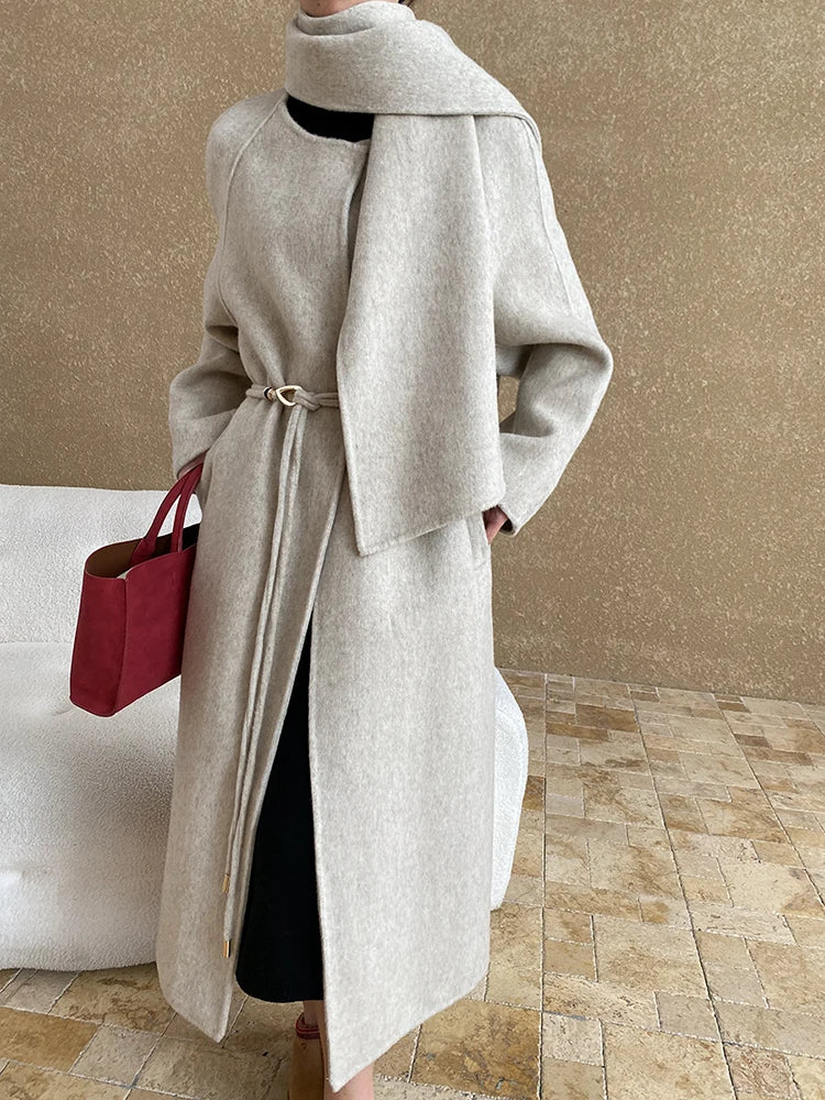 Rina Grote Maten Winterjas Dames | Oversized Wollen O-Hals, Comfortabel en Stijlvol 1