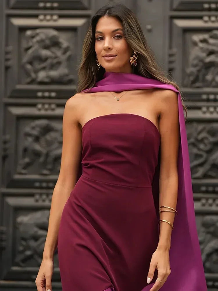 Timo Dames Midi Jurk | Elegant Spliced Design met Sjaalkraag 6