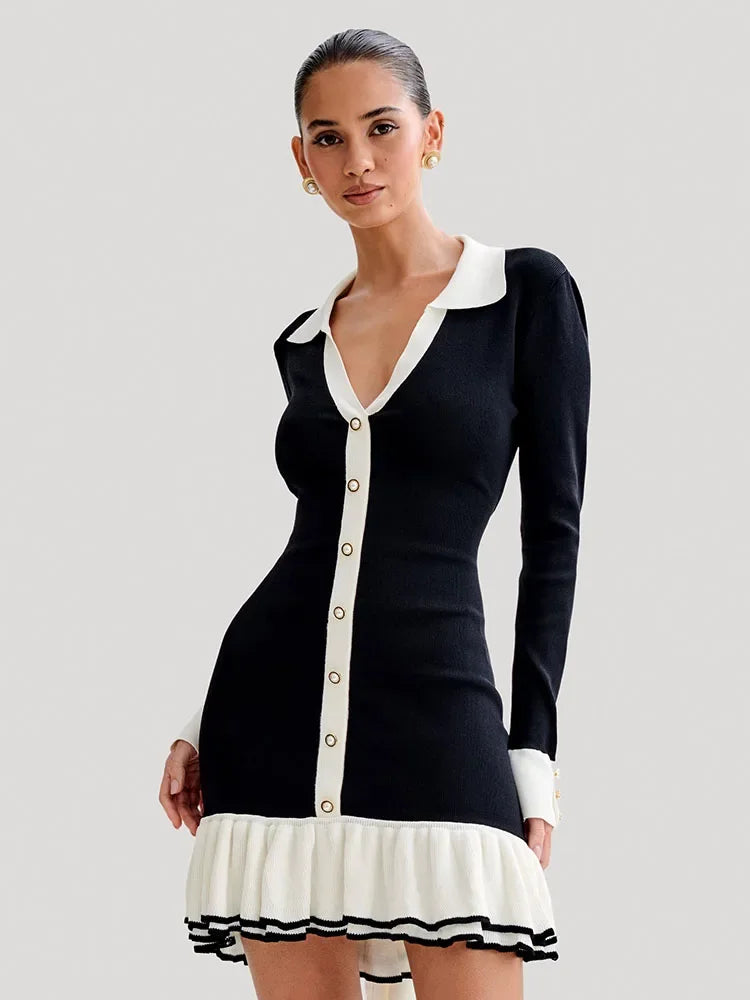 Gigi Dames Mini Jurk | Zachte Brei met Ruffles en Strik 7