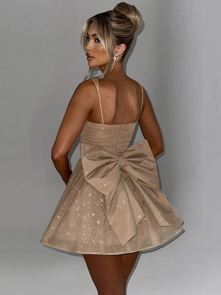 Sienna Rugloze Mini Jurk Dames | Met Grote Strik, Feestelijke Kleding 2